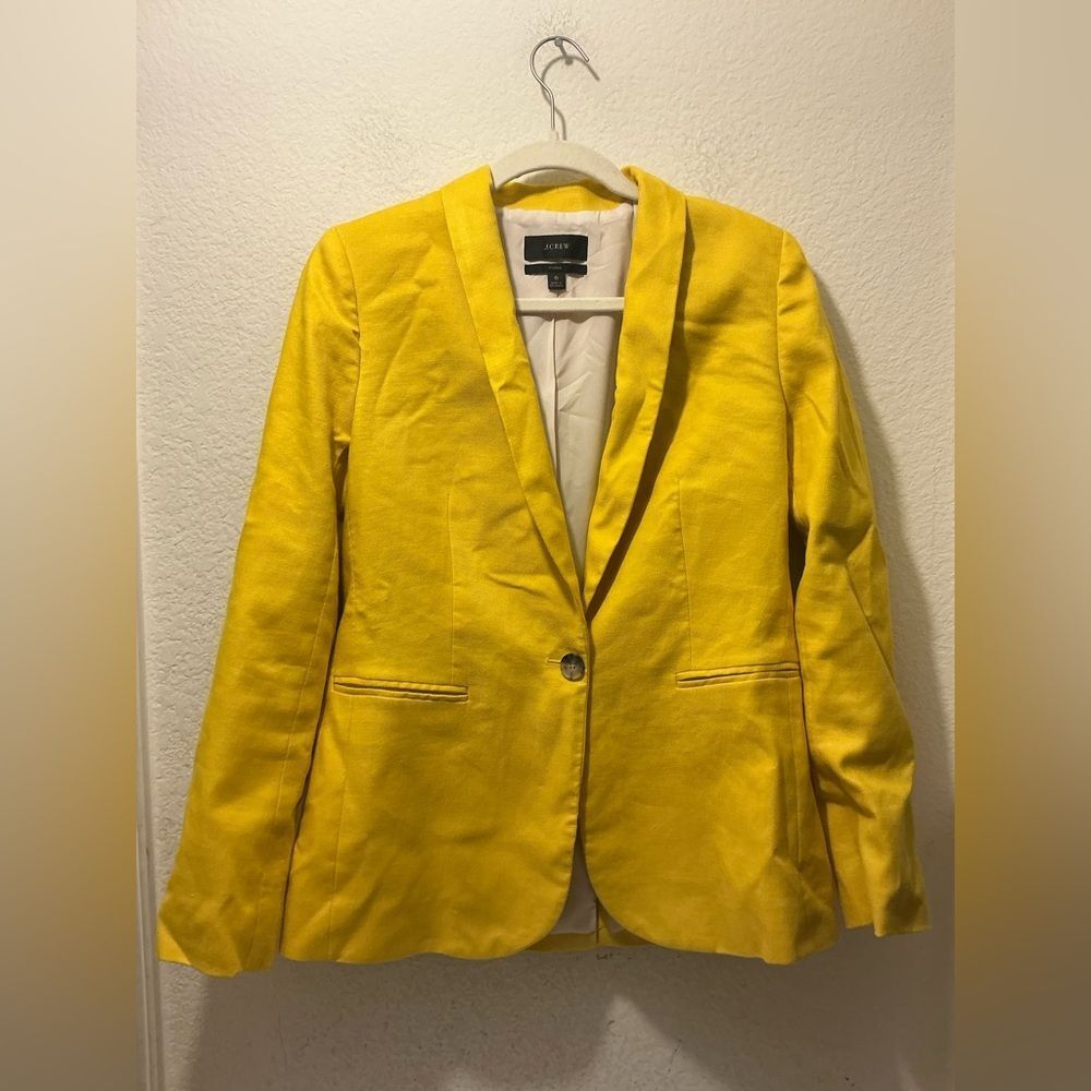 J. Crew Parke Bright Yellow Women's Single-Button Blazer linen blend size 6